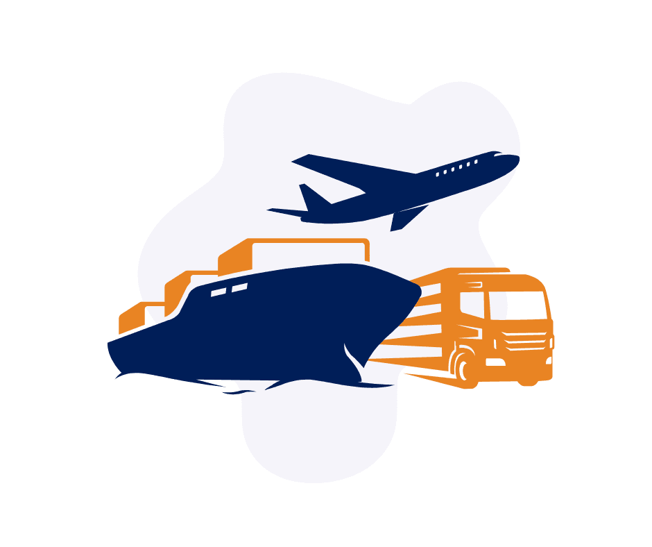 Logistics Operations illustration showing plane, ship, and truck